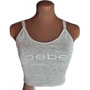 Bebe Seamless Logo Sports Bra Gray Strappy Activewear Crop Top Size Large D/59